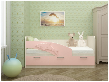 Дельфин-3 Кровать детская 3 ящика с ручками 1.6 Розовый глянец в Горном - gornyj.mebel54.com | фото