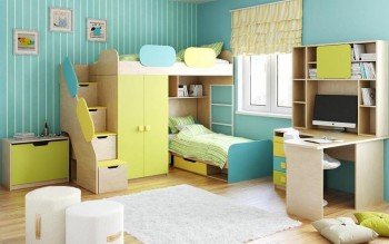 Детская комната Смайли (Желтый/Голубой/Зеленый/корпус Клен) в Горном - gornyj.mebel54.com | фото