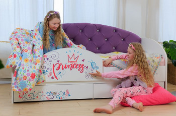 Кровать детская Эльза с бортиком Принцесса Белый/Фиолетовый в Горном - gornyj.mebel54.com | фото