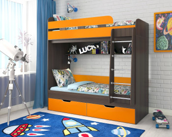 Кровать двухъярусная Юниор-5  Бодего/Оранжевый в Горном - gornyj.mebel54.com | фото