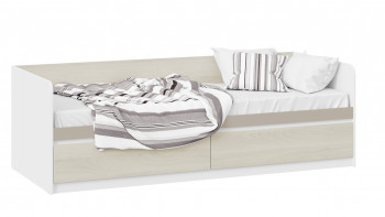 Кровать «Сканди» с 2 ящиками Дуб Гарден/Белый/Глиняный серый в Горном - gornyj.mebel54.com | фото