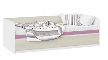 Кровать «Сканди» с 2 ящиками Дуб Гарден/Белый/Лиловый в Горном - gornyj.mebel54.com | фото