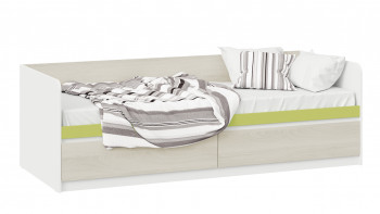 Кровать «Сканди» с 2 ящиками Дуб Гарден/Белый/Зеленый в Горном - gornyj.mebel54.com | фото