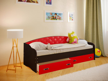 Кровать Софа-8 с мягкой спинкой (900х1900) Венге/Красный в Горном - gornyj.mebel54.com | фото