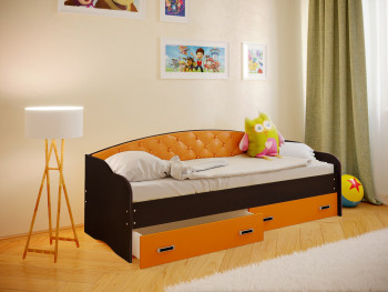 Кровать Софа-8 с мягкой спинкой (900х2000) Венге/Оранжевый в Горном - gornyj.mebel54.com | фото