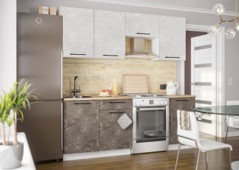 Кухонный гарнитур Нувель 2100мм белый/бетон коричневый в Горном - gornyj.mebel54.com | фото