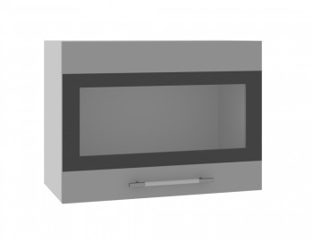 Норд ШВГС 600 Шкаф верхний горизонтальный со стеклом (Софт черный/корпус Белый) в Горном - gornyj.mebel54.com | фото