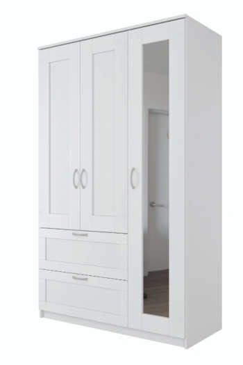 Шкаф трехдверный Сириус с зеркалом и 2 ящиками белый в Горном - gornyj.mebel54.com | фото